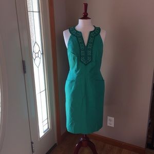 Adrianna Papell Beaded V-Neck Cotton Dress